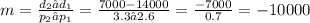 m = \frac{d_2 – d_1}{p_2 – p_1} = \frac{7000 - 14000}{3.3 – 2.6} = \frac{-7000}{0.7}= -10000