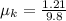 \mu_{k} = \frac{1.21}{9.8}