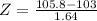 Z = \frac{105.8 - 103}{1.64}