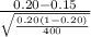 \frac{0.20 - 0.15}{\sqrt{\frac{0.20(1-0.20)}{400} } }