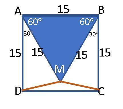 Inside the square ABCD, side 15 cm, the point M is considered, so that the triangle ABM is equilater