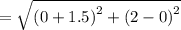 =\sqrt{\left(0+1.5\right)^2+\left(2-0\right)^2}
