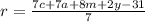 r = \frac {7c + 7a + 8m + 2y-31} {7}