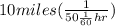 10miles(\frac{1}{50\frac{1}{60}hr})