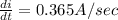 \frac{di}{dt}=0.365A/sec