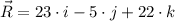 \vec R = 23\cdot i - 5\cdot j + 22\cdot k