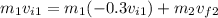 m_{1} v_{i1}  =m_{1} (-0.3v_{i1} ) +m_{2} v_{f2}