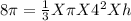 8 \pi=\frac{1}{3}X \pi X 4^2 X h