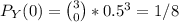 P_Y(0) = {3 \choose 0} * 0.5^3 = 1/8