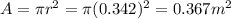 A=\pi r^2=\pi(0.342)^2=0.367 m^2