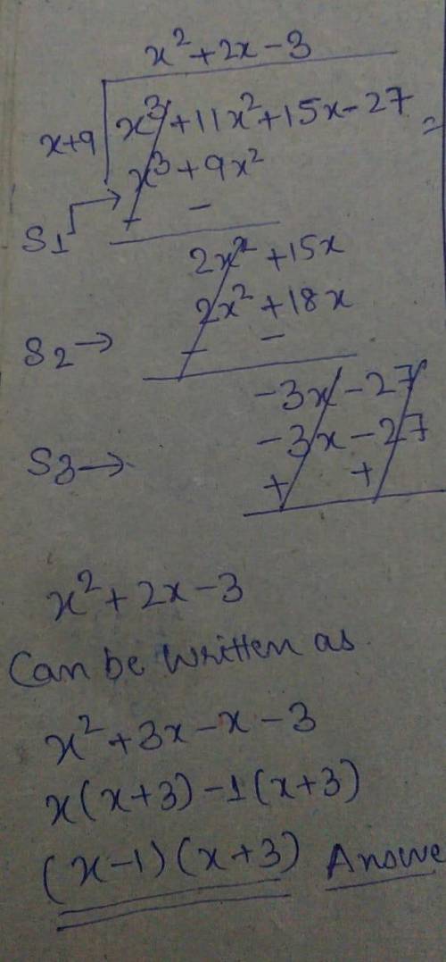 Is x + 9 a factor of the polynomial P(x) = x^3 + 11x^2 + 15x -27? If so, write the polynomial as a p