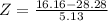 Z = \frac{16.16 - 28.28}{5.13}