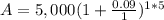 A=5,000(1+\frac{0.09}{1})^{1*5}