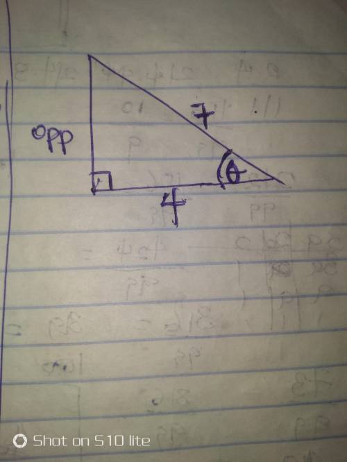 If cos Θ = negative 4 over 7, what are the values of sin Θ and tan Θ? sin Θ = ±square root 33 over 7