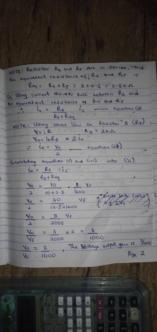 Find the voltage gain vO/vS and current gain iO/iX for the circuit for g = 0.0025 S. Then, for vS =