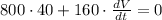 800\cdot 40+160\cdot\frac{dV}{dt} =0