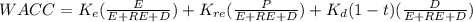 WACC = K_e(\frac{E}{E+RE+D}) + K_{re}(\frac{P}{E+RE+D}) + K_d(1-t)(\frac{D}{E+RE+D})
