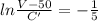 ln\frac{V-50}{C'}=-\frac{1}{5}