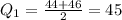 Q_1=\frac{44+46}{2}=45