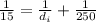 \frac{1}{15} = \frac{1}{d_i} + \frac{1}{250}