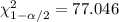 \chi^2_{1- \alpha/2}=77.046