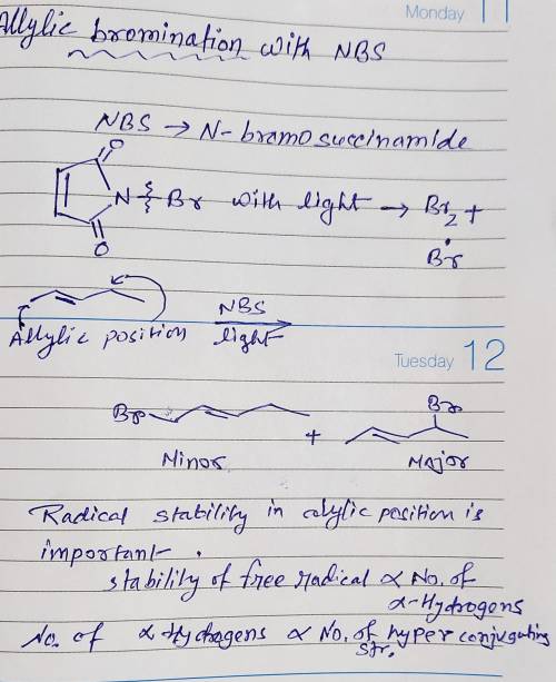 Complete the mechanism and the products for the reaction of 2-pentene with N-bromosuccinimide (NBS)