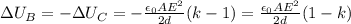\Delta U_B = -\Delta U_C=-\frac{\epsilon_0 AE^2}{2d}(k-1)=\frac{\epsilon_0 AE^2}{2d}(1-k)