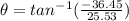 \theta=tan^{-1}(\frac{-36.45}{25.53})