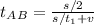 t_A_B = \frac{s/2}{s/t_1 +v}