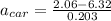 a_{car} = \frac{2.06 - 6.32}{0.203}