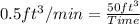 0.5ft^3/min = \frac{50ft^3}{Time}