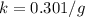 k = 0.301 / g