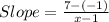 Slope = \frac{7-(-1)}{x-1}