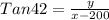 Tan42 = \frac{y}{x-200}