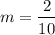 $m=\frac{2}{10}