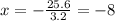 x = -\frac{25.6}{3.2} = -8