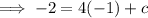 \implies  - 2 = 4( - 1) + c