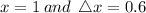 x = 1 \: and \:  \:  \triangle x = 0.6