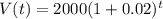 V(t)=2000(1+0.02)^t