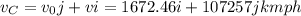 v_C=v_0j+vi=1672.46 i+107257j kmph