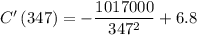 C'\left(347\right) = -\dfrac{1017000}{347^{2}}+6.8