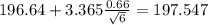 196.64 +3.365\frac{0.66}{\sqrt{6}}=197.547