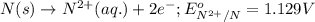 N(s)\rightarrow N^{2+}(aq.)+2e^-;E^o_{N^{2+}/N}=1.129V
