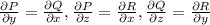 \frac{\partial P}{\partial y}=\frac{\partial Q}{\partial x}, \frac{\partial P}{\partial z}=\frac{\partial R}{\partial x}, \frac{\partial Q}{\partial z}=\frac{\partial R}{\partial y}