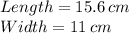 Length=15.6\,cm\\Width=11\,cm