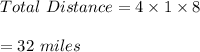 Total \ Distance=4\times 1\times 8\\\\=32\ miles