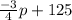 \frac{-3}{4} p + 125