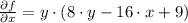 \frac{\partial f}{\partial x} = y \cdot (8\cdot y -16\cdot x + 9)