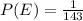 P(E) = \frac{1}{143}