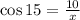 \cos 15 = \frac{10}{x}